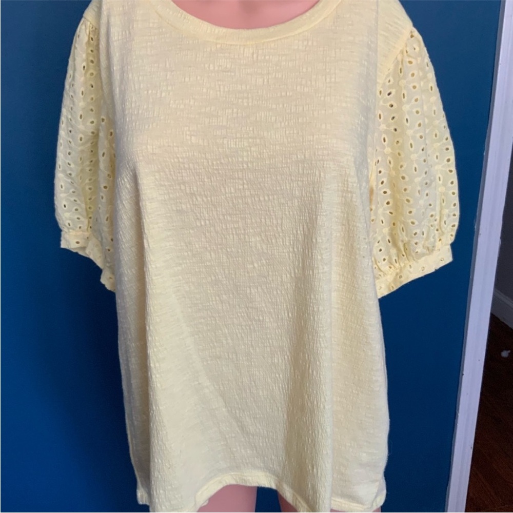 LC Lauren Conrad Yellow Flutter Sleeve Boxy T-Shirt